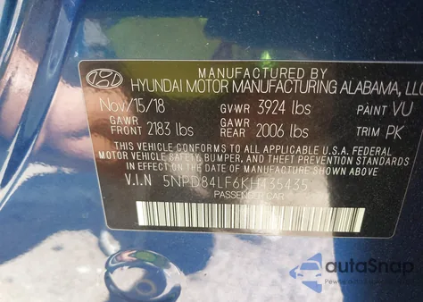 2019 Hyundai Elantra Sel z USA, uszkodzony, nr VIN 5NPD84LF6KH435435